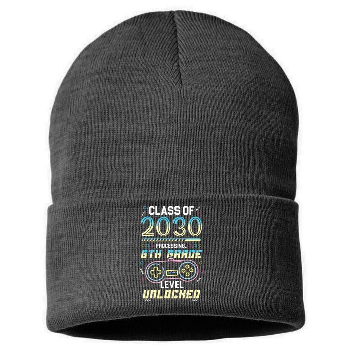 Class Of 2030 Gaming 6th Grade Level Unlocked Back To School Sustainable Knit Beanie