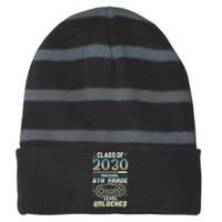 Class Of 2030 Gaming 6th Grade Level Unlocked Back To School Striped Beanie with Solid Band