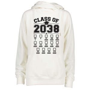 Class Of 2038 Grow With Me Checklist Prek To 12th Grade Womens Funnel Neck Pullover Hood