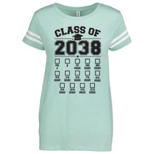 Class Of 2038 Grow With Me Checklist Prek To 12th Grade Enza Ladies Jersey Football T-Shirt