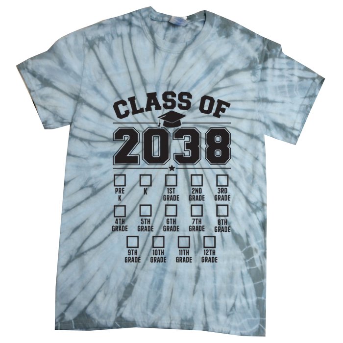 Class Of 2038 Grow With Me Checklist Prek To 12th Grade Tie-Dye T-Shirt
