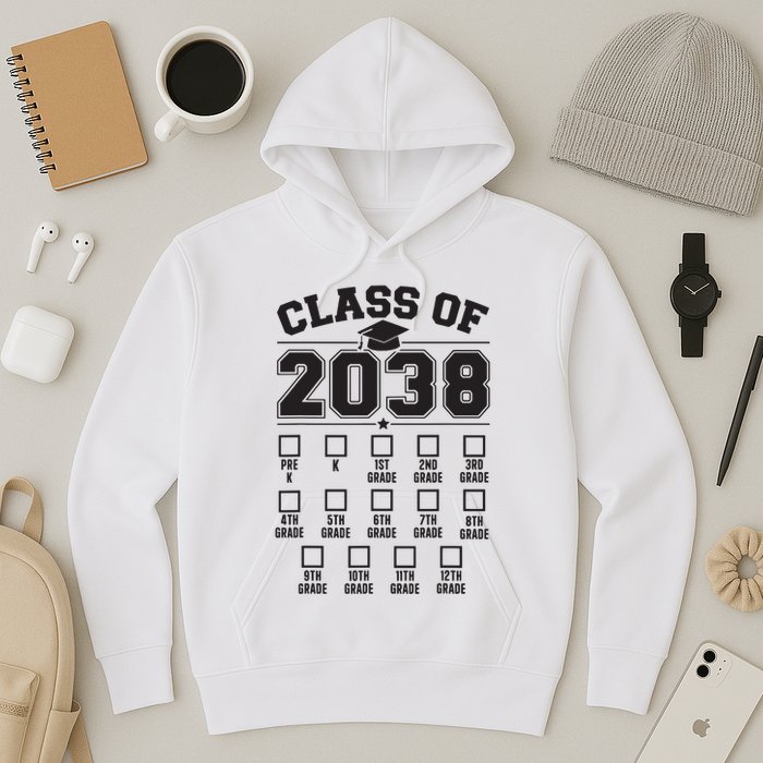 Class Of 2038 Grow With Me Checklist Prek To 12th Grade Hoodie