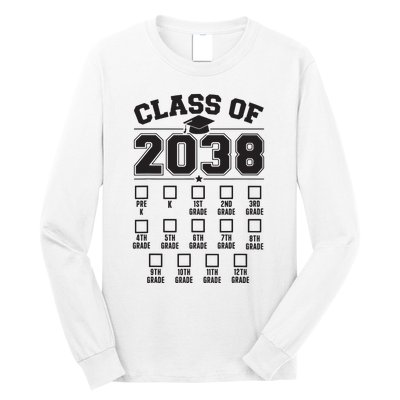 Class Of 2038 Grow With Me Checklist Prek To 12th Grade Long Sleeve Shirt