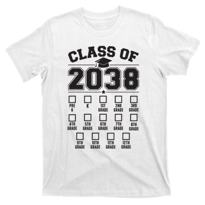 Class Of 2038 Grow With Me Checklist Prek To 12th Grade T-Shirt