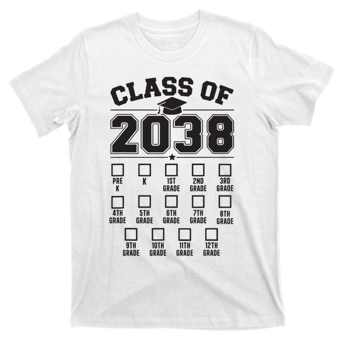 Class Of 2038 Grow With Me Checklist Prek To 12th Grade T-Shirt