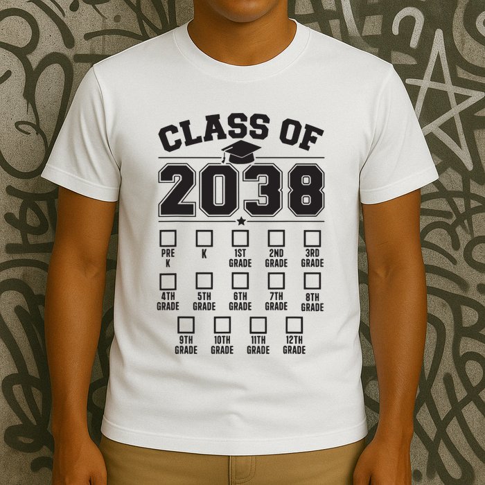 Class Of 2038 Grow With Me Checklist Prek To 12th Grade T-Shirt