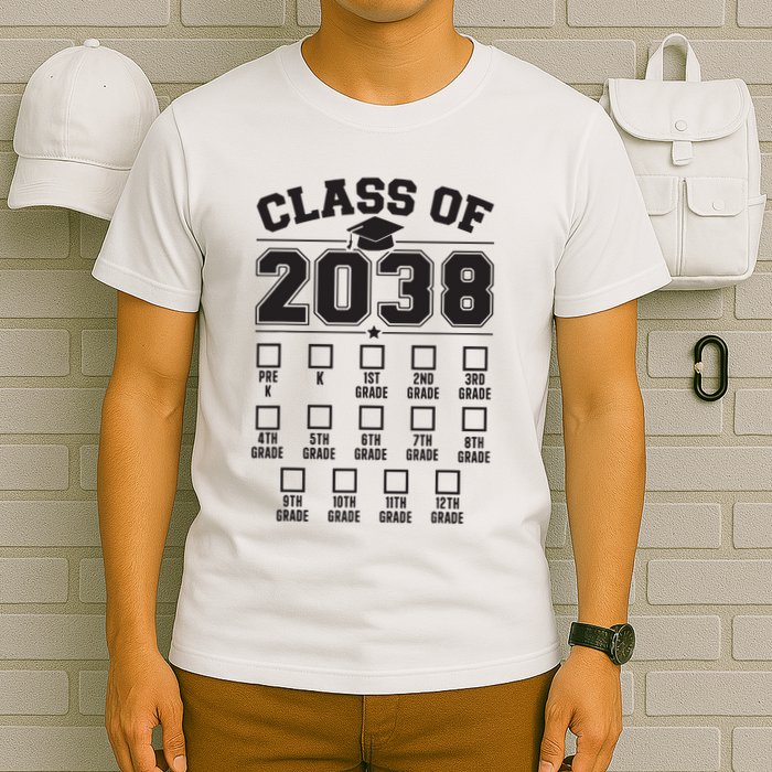 Class Of 2038 Grow With Me Checklist Prek To 12th Grade T-Shirt