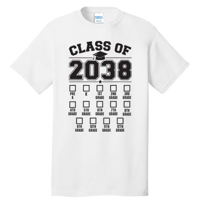 Class Of 2038 Grow With Me Checklist Prek To 12th Grade Tall T-Shirt