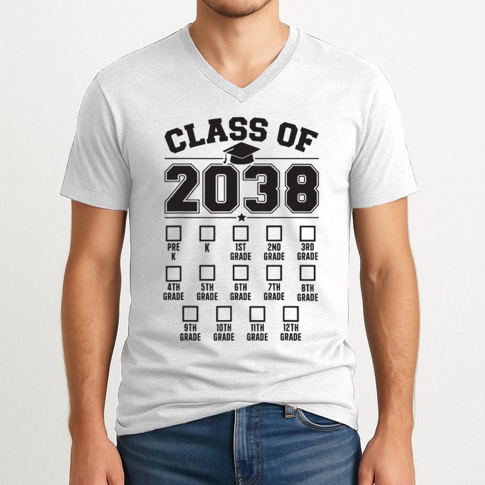 Class Of 2038 Grow With Me Checklist Prek To 12th Grade V-Neck T-Shirt