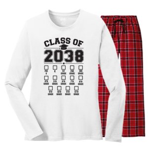 Class Of 2038 Grow With Me Checklist Prek To 12th Grade Women's Long Sleeve Flannel Pajama Set 