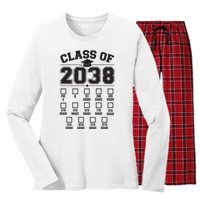 Class Of 2038 Grow With Me Checklist Prek To 12th Grade Women's Long Sleeve Flannel Pajama Set 