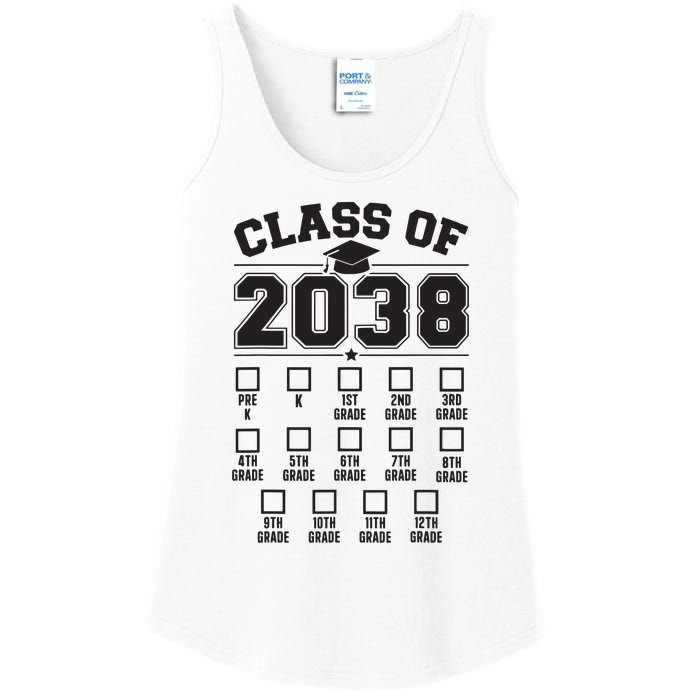 Class Of 2038 Grow With Me Checklist Prek To 12th Grade Ladies Essential Tank