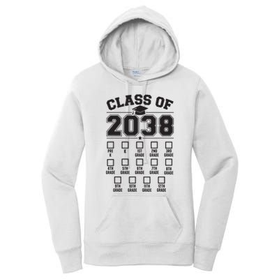 Class Of 2038 Grow With Me Checklist Prek To 12th Grade Women's Pullover Hoodie
