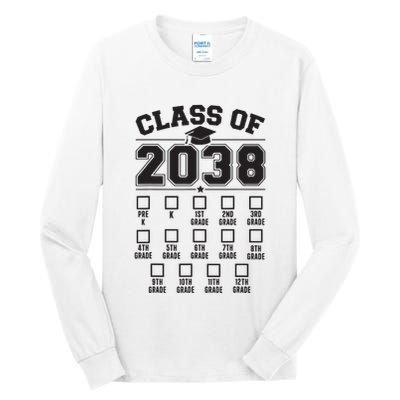 Class Of 2038 Grow With Me Checklist Prek To 12th Grade Tall Long Sleeve T-Shirt