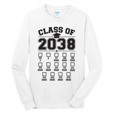 Class Of 2038 Grow With Me Checklist Prek To 12th Grade Tall Long Sleeve T-Shirt