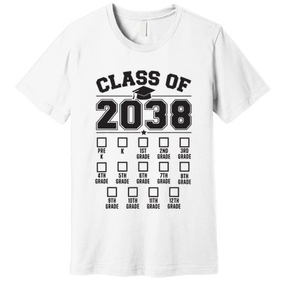 Class Of 2038 Grow With Me Checklist Prek To 12th Grade Premium T-Shirt