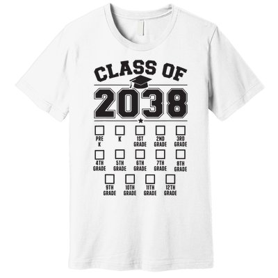 Class Of 2038 Grow With Me Checklist Prek To 12th Grade Premium T-Shirt