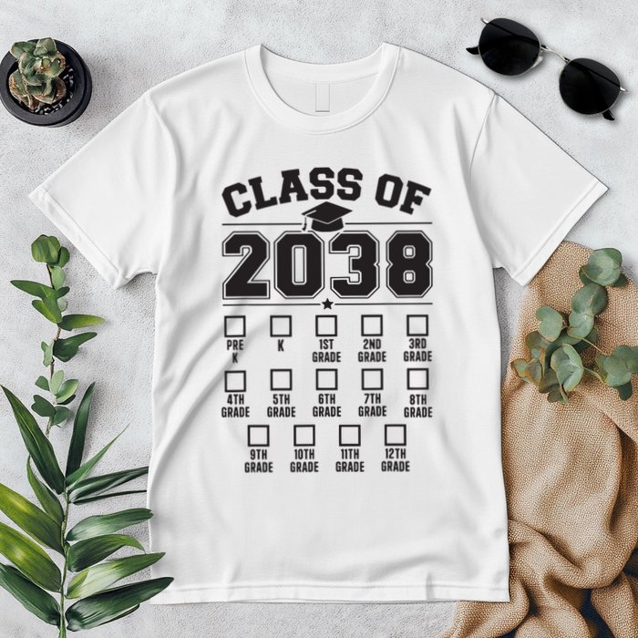 Class Of 2038 Grow With Me Checklist Prek To 12th Grade Premium T-Shirt