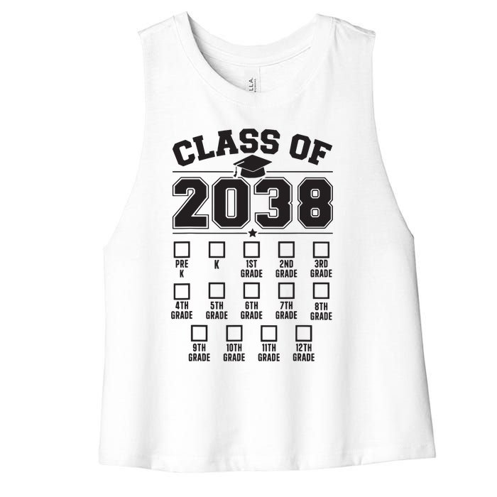 Class Of 2038 Grow With Me Checklist Prek To 12th Grade Women's Racerback Cropped Tank