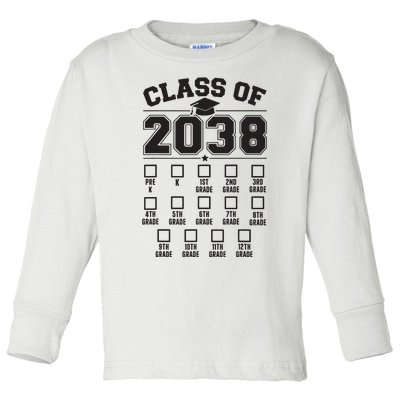 Class Of 2038 Grow With Me Checklist Prek To 12th Grade Toddler Long Sleeve Shirt