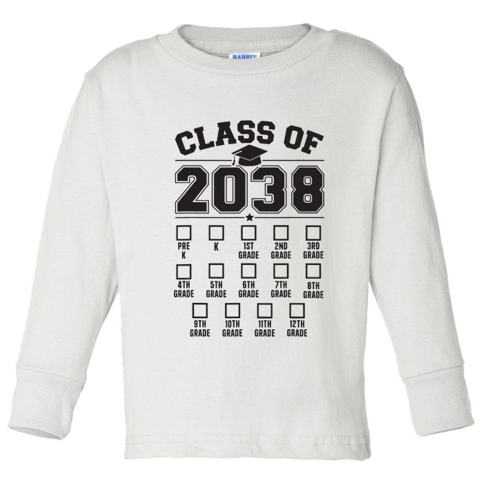 Class Of 2038 Grow With Me Checklist Prek To 12th Grade Toddler Long Sleeve Shirt