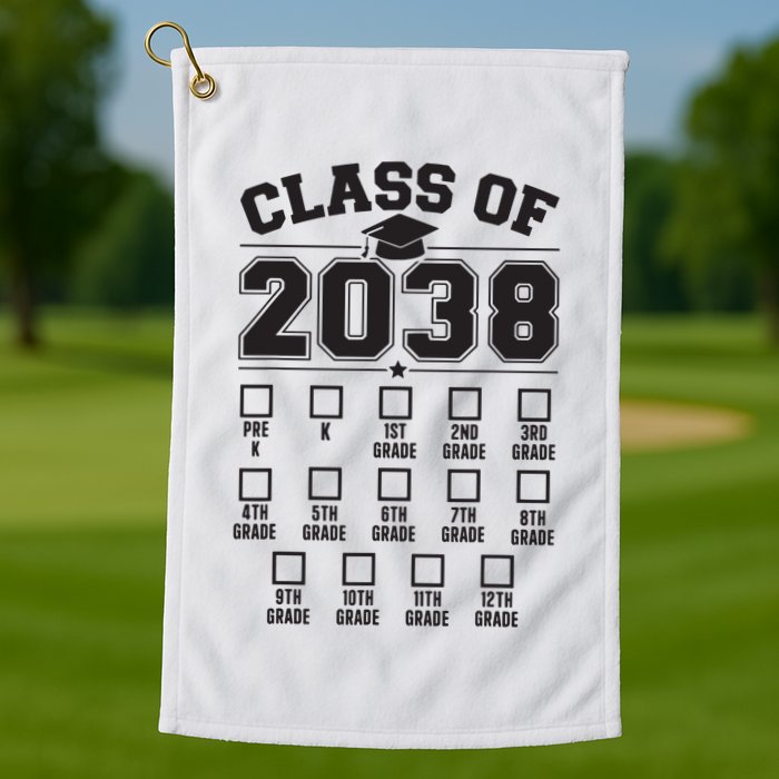 Class Of 2038 Grow With Me Checklist Prek To 12th Grade Golf Towel