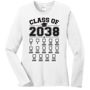 Class Of 2038 Grow With Me Checklist Prek To 12th Grade Ladies Long Sleeve Shirt