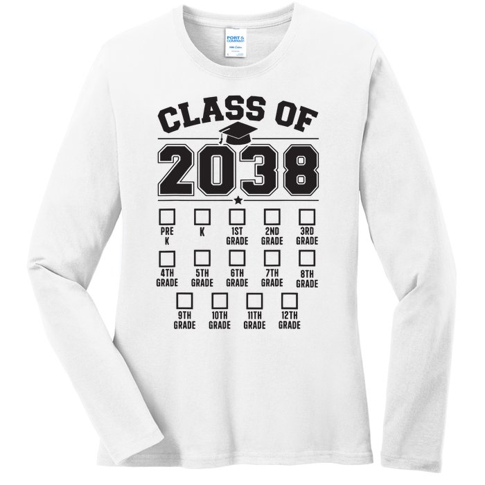 Class Of 2038 Grow With Me Checklist Prek To 12th Grade Ladies Long Sleeve Shirt