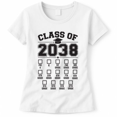 Class Of 2038 Grow With Me Checklist Prek To 12th Grade Womens T-Shirt
