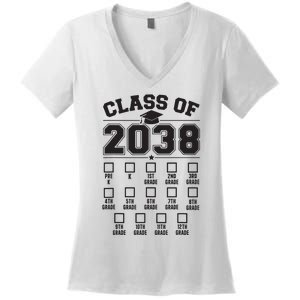 Class Of 2038 Grow With Me Checklist Prek To 12th Grade Women's V-Neck T-Shirt