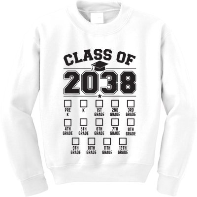 Class Of 2038 Grow With Me Checklist Prek To 12th Grade Kids Sweatshirt