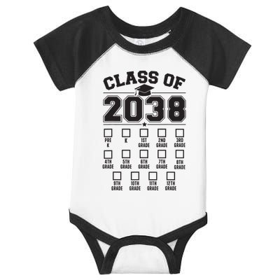 Class Of 2038 Grow With Me Checklist Prek To 12th Grade Infant Baby Jersey Bodysuit