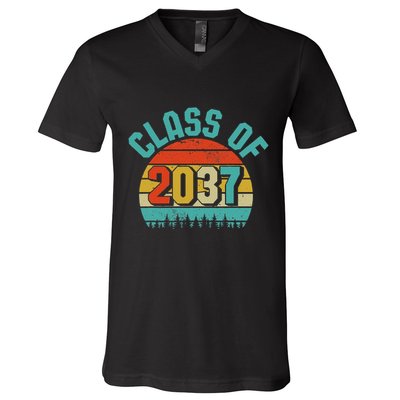 Class Of 2037 Grow With Me Kindergarten To Graduation Retro V-Neck T-Shirt