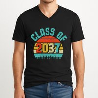 Class Of 2037 Grow With Me Kindergarten To Graduation Retro V-Neck T-Shirt