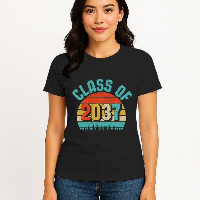 Class Of 2037 Grow With Me Kindergarten To Graduation Retro Womens T-Shirt