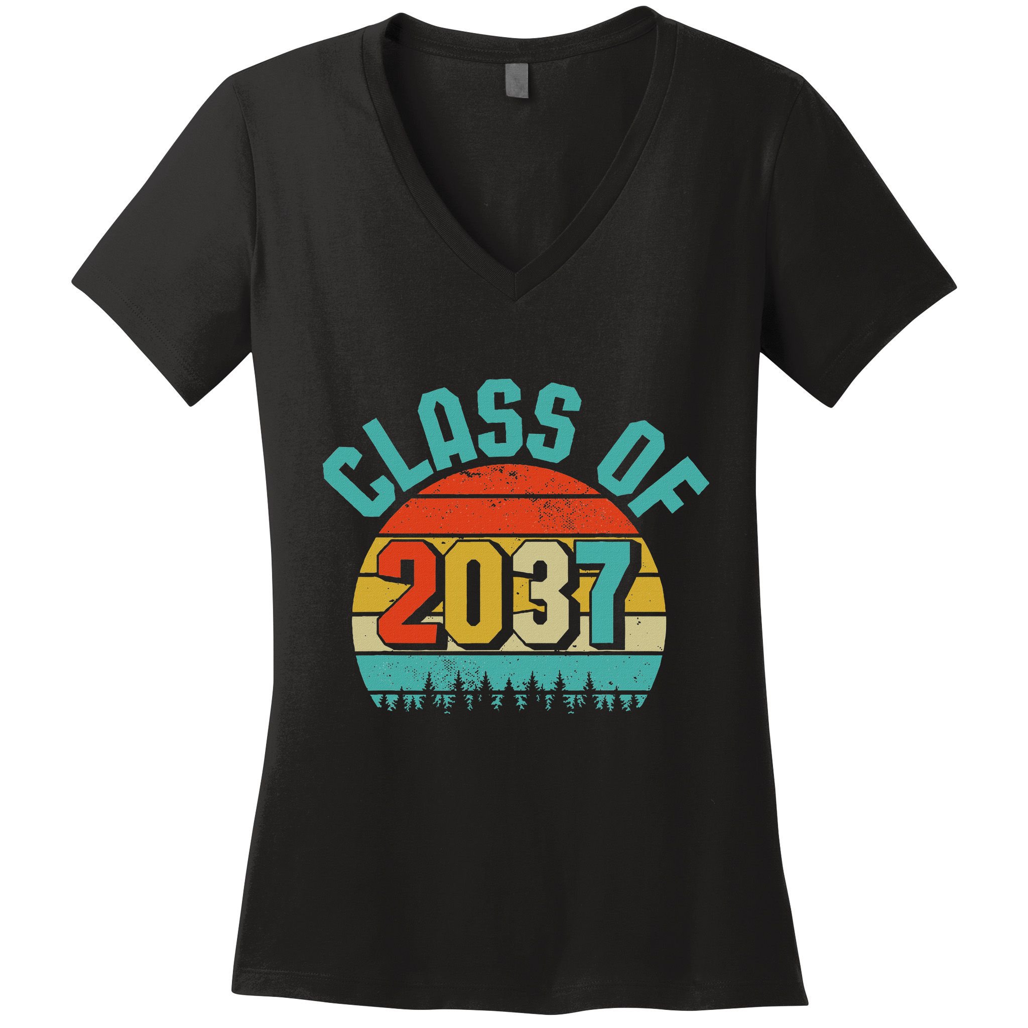 Class Of 2037 Grow With Me Kindergarten To Graduation Retro Women's V-Neck T-Shirt
