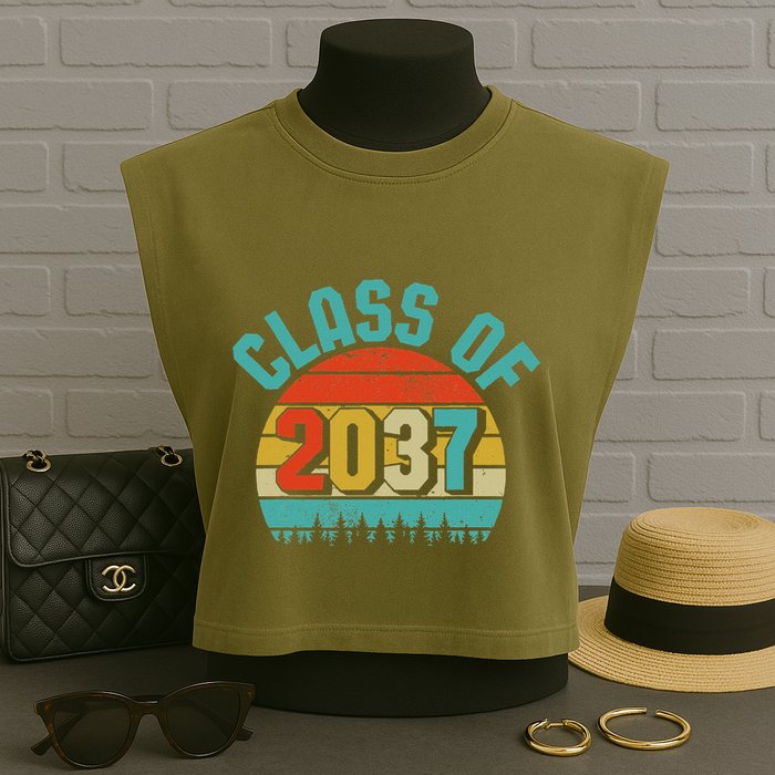 Class Of 2037 Grow With Me Kindergarten To Graduation Retro Garment-Dyed Women's Muscle Tee