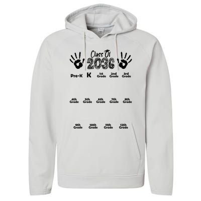 Class Of 2036 Grow With Me Handprint Pre K 12th Grade Performance Fleece Hoodie