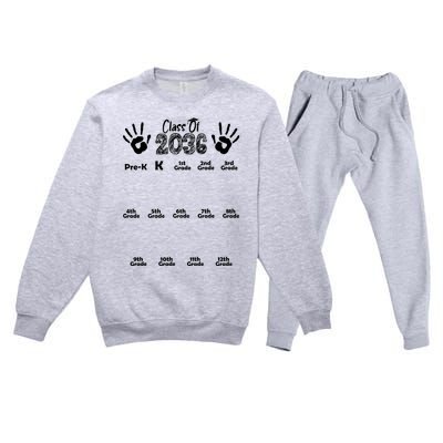 Class Of 2036 Grow With Me Handprint Pre K 12th Grade Premium Crewneck Sweatsuit Set