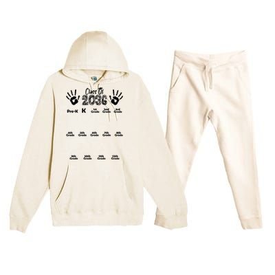 Class Of 2036 Grow With Me Handprint Pre K 12th Grade Premium Hooded Sweatsuit Set