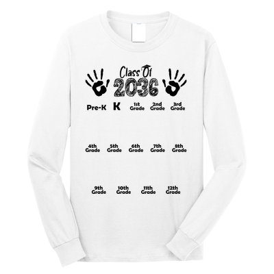 Class Of 2036 Grow With Me Handprint Pre K 12th Grade Long Sleeve Shirt