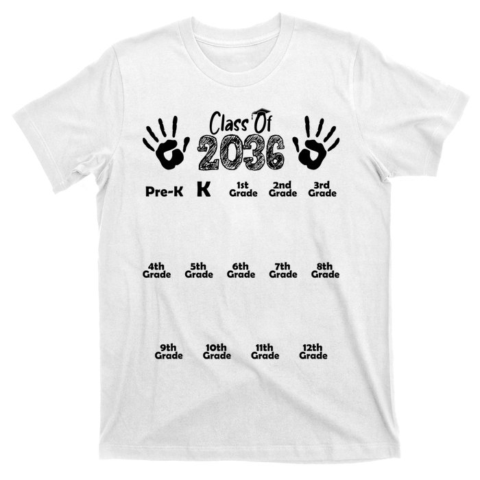 Class Of 2036 Grow With Me Handprint Pre K 12th Grade T-Shirt