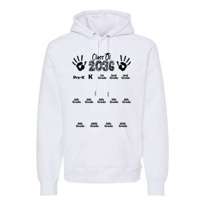 Class Of 2036 Grow With Me Handprint Pre K 12th Grade Premium Hoodie