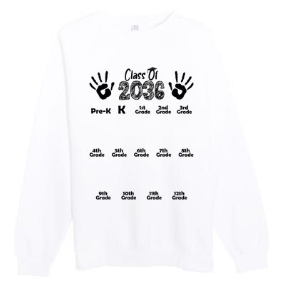 Class Of 2036 Grow With Me Handprint Pre K 12th Grade Premium Crewneck Sweatshirt