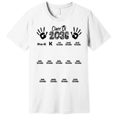 Class Of 2036 Grow With Me Handprint Pre K 12th Grade Premium T-Shirt