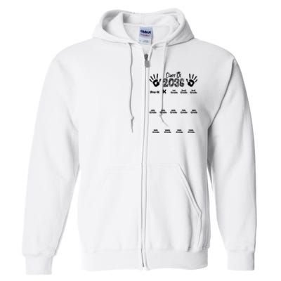 Class Of 2036 Grow With Me Handprint Pre K 12th Grade Full Zip Hoodie