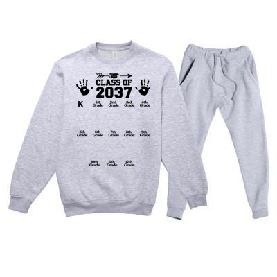 Class Of 2037 Grow With Me Handprint Prek 12th Grade Premium Crewneck Sweatsuit Set