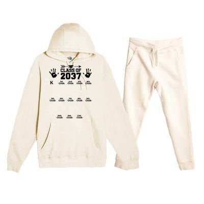 Class Of 2037 Grow With Me Handprint Prek 12th Grade Premium Hooded Sweatsuit Set