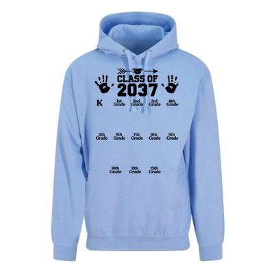 Class Of 2037 Grow With Me Handprint Prek 12th Grade Unisex Surf Hoodie