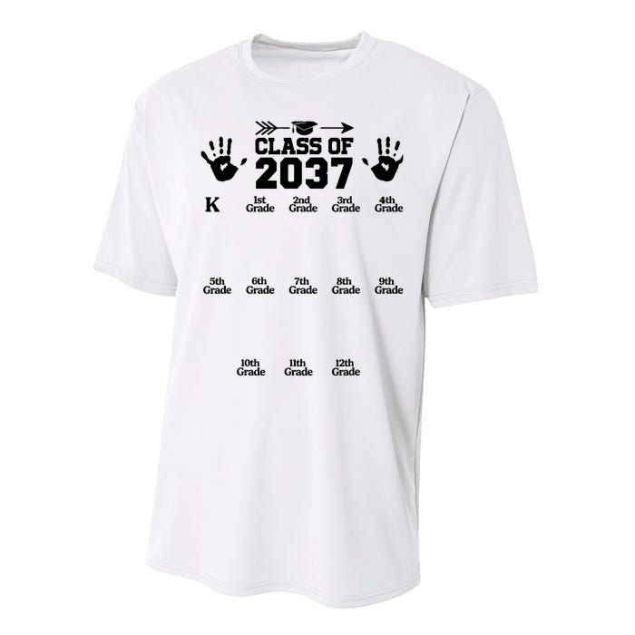 Class Of 2037 Grow With Me Handprint Prek 12th Grade Performance Sprint T-Shirt